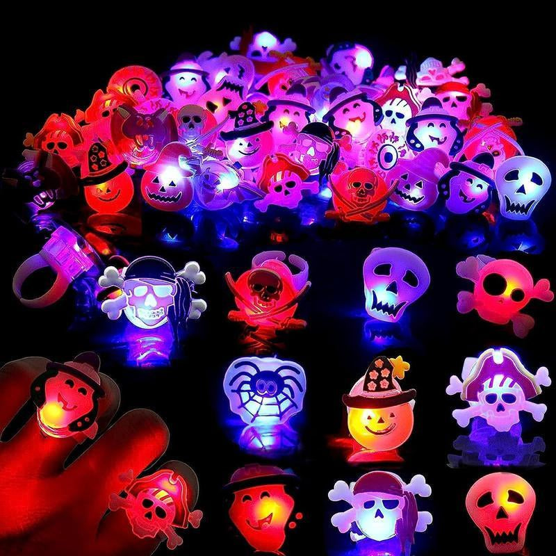 50Pcs Halloween Light up Rings Party Favors Light up Toys Luminous Flash Finger LED Ring Blinking Jelly Rubber Ring for Kids Adults Christmas Gifts Plastic Spooky