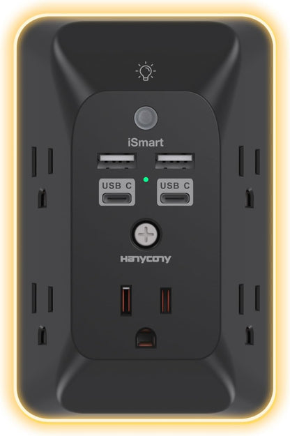 Outlet Extender with Night Light,  Multi Plug Outlet, USB Wall Charger Surge Protector 4 USB Ports(1 USB C), Power Strip Electrical Outlet Splitter Expander for Home Office Dorm Room, ETL