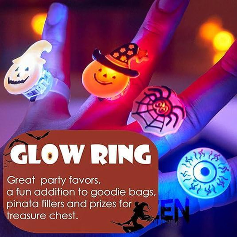 50Pcs Halloween Light up Rings Party Favors Light up Toys Luminous Flash Finger LED Ring Blinking Jelly Rubber Ring for Kids Adults Christmas Gifts Plastic Spooky