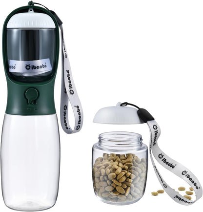 Dog Water Bottle with Food Container, Travel Puppy Water Bowl, Portable Pet Dispenser, Dog Gift Stuff Accessories Items, Puppy Essentials Necessities for Yorkie Cat Walking and Hiking