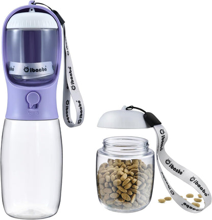 Dog Water Bottle with Food Container, Travel Puppy Water Bowl, Portable Pet Dispenser, Dog Gift Stuff Accessories Items, Puppy Essentials Necessities for Yorkie Cat Walking and Hiking