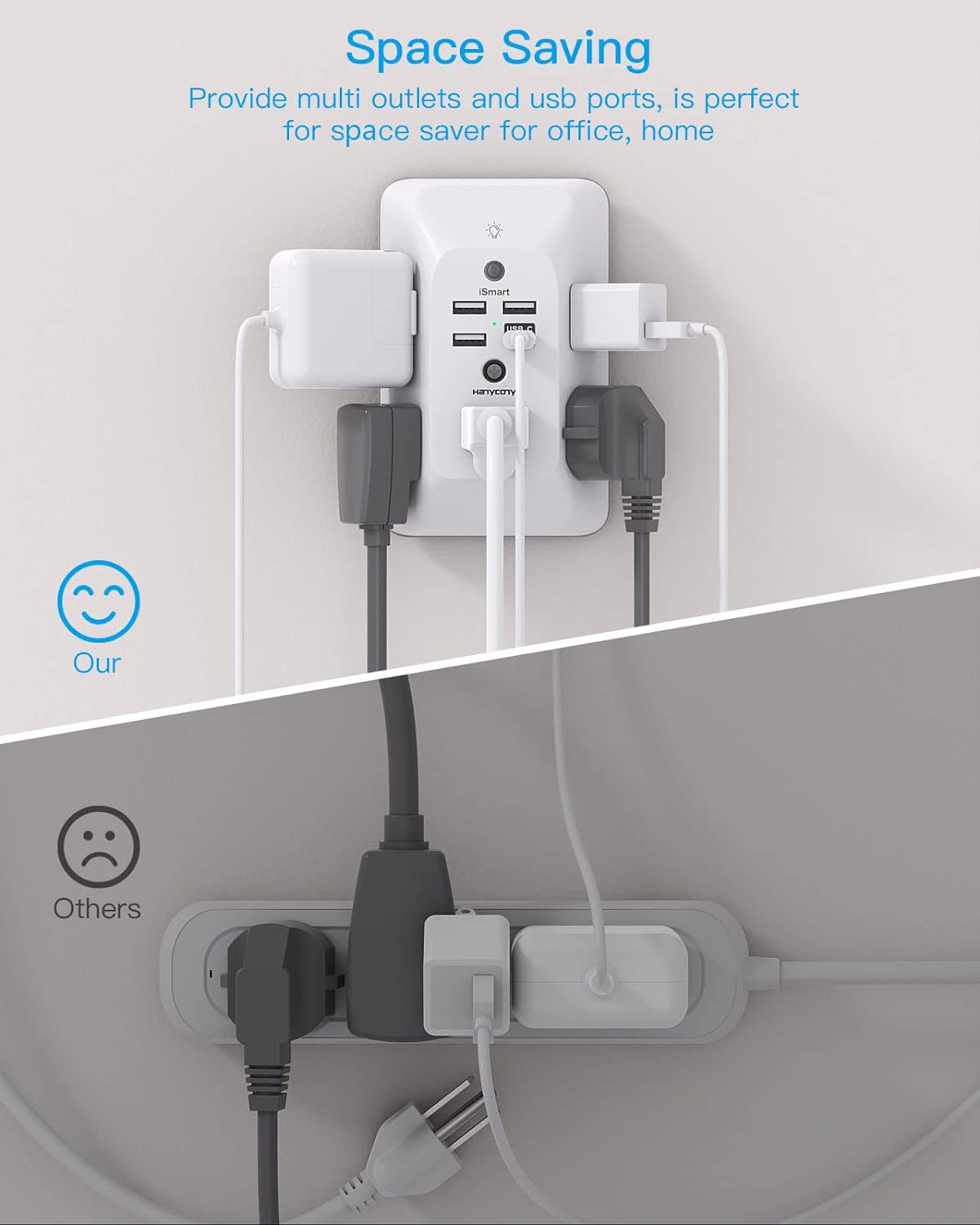 Outlet Extender with Night Light,  Multi Plug Outlet, USB Wall Charger Surge Protector 4 USB Ports(1 USB C), Power Strip Electrical Outlet Splitter Expander for Home Office Dorm Room, ETL