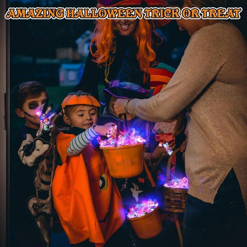 50Pcs Halloween Light up Rings Party Favors Light up Toys Luminous Flash Finger LED Ring Blinking Jelly Rubber Ring for Kids Adults Christmas Gifts Plastic Spooky