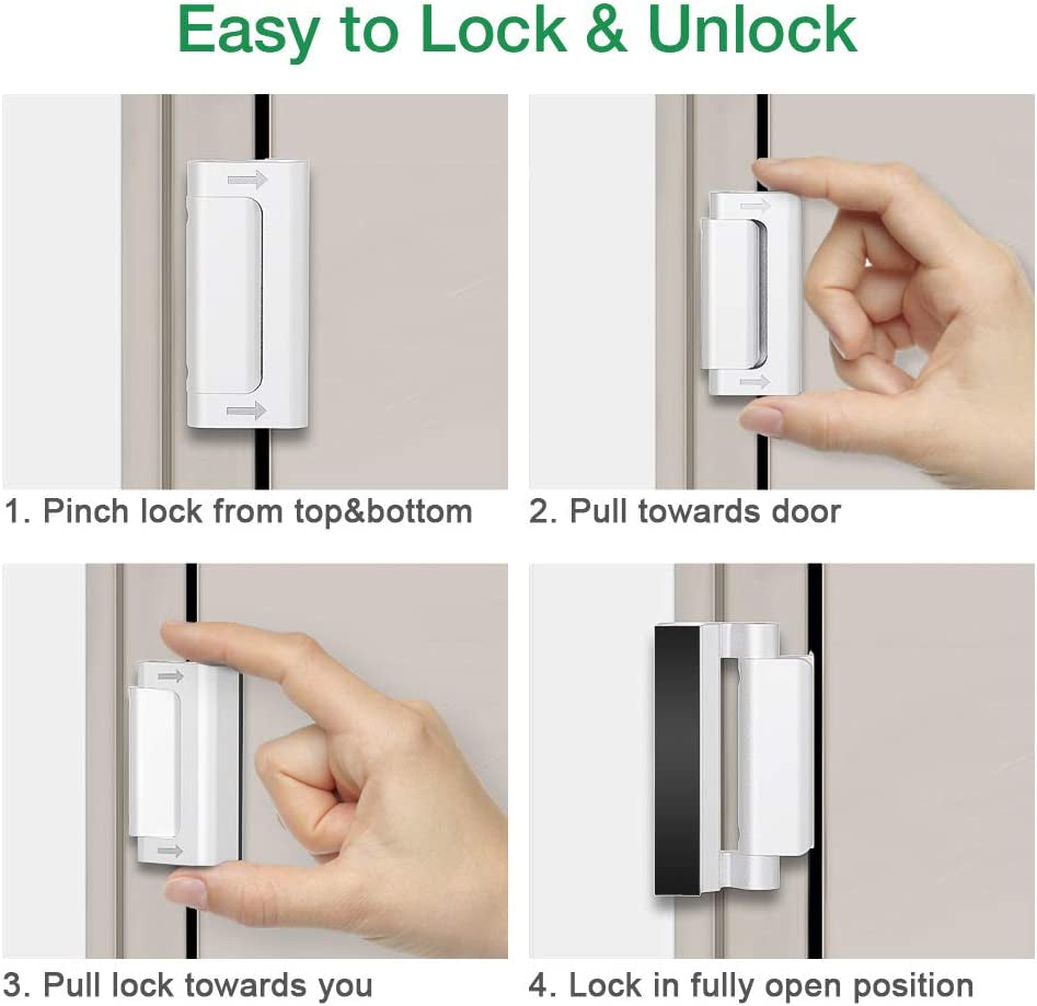 Home Security Door Reinforcement Lock - Safety Child Proof Door Locks with 8 Screws for Inward Swinging Front Doors, Extra Add a Top Lock inside Withstands 800 Lbs Deadbolt Latch, Guard Bedroom Patio
