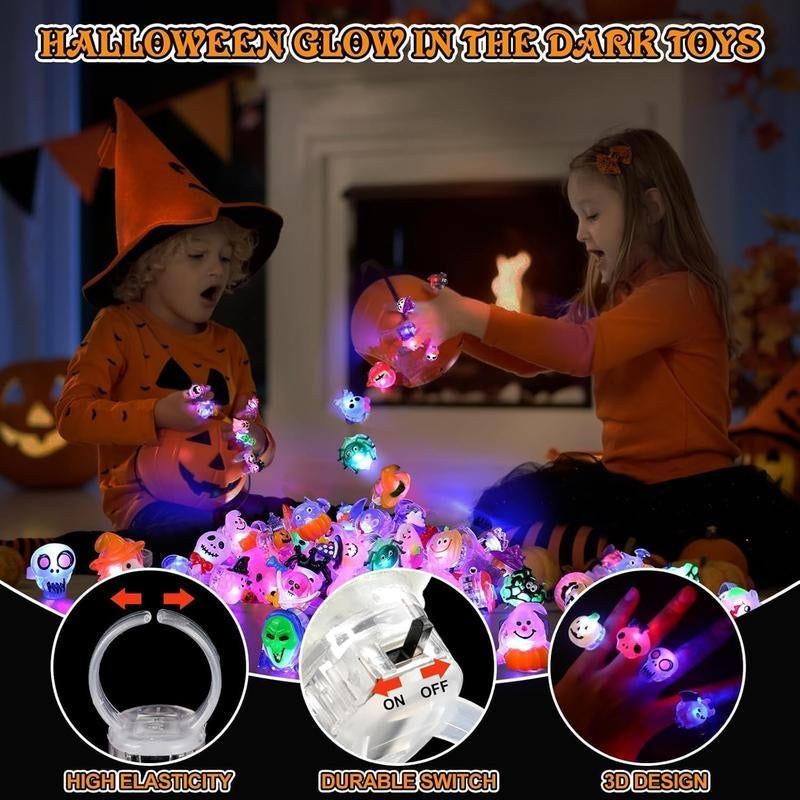 50Pcs Halloween Light up Rings Party Favors Light up Toys Luminous Flash Finger LED Ring Blinking Jelly Rubber Ring for Kids Adults Christmas Gifts Plastic Spooky