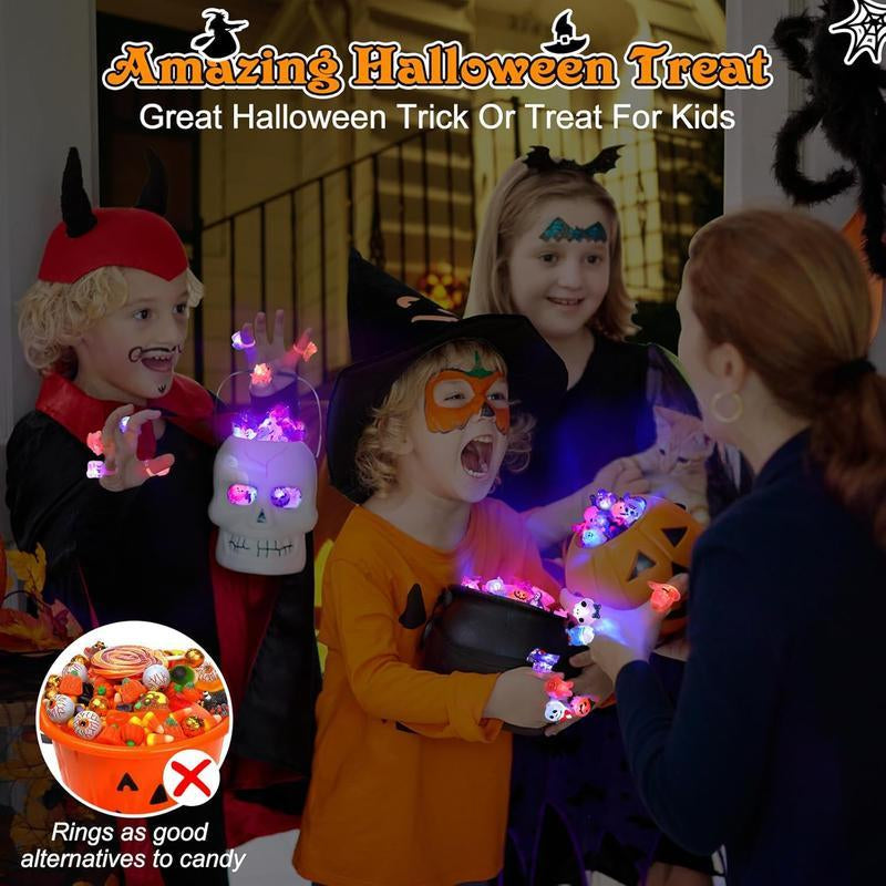 50Pcs Halloween Light up Rings Party Favors Light up Toys Luminous Flash Finger LED Ring Blinking Jelly Rubber Ring for Kids Adults Christmas Gifts Plastic Spooky